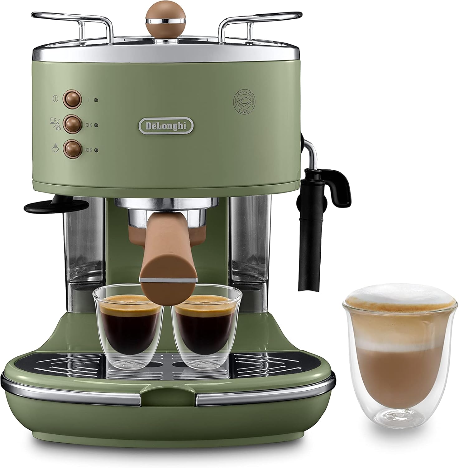 De'Longhi Icona Vintage ECOV 311.GR – Macchina da Caffè Espresso con Funzione Cappuccino, Design Retrò, con Montalatte Manuale, per Caffè in Polvere o Cialde E.S.E., Serbatoio dell’Acqua da 1,4 Litri, Verde