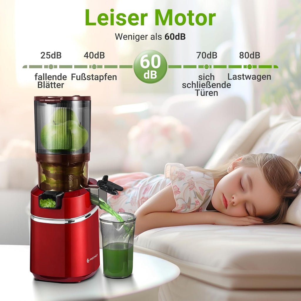 AMZCHEF Estrattore di Succo Automatico Tutto in Uno, Apertura da 135MM e Spremiagrumi da 1,8L per Frutta e Verdura, Estrattore di Succo Lento 250W Vincitore del Test con Triplo Filtro - Nero