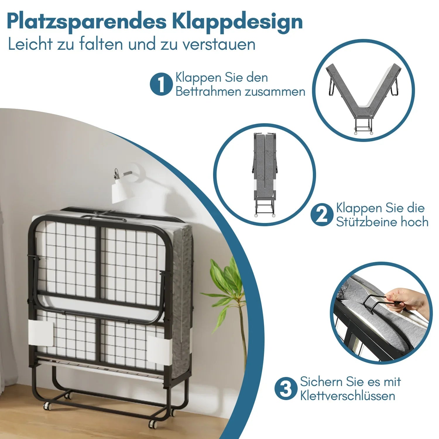 Sonnewelt Letto Pieghevole 90x200cm con spessore di 13cm e rotelle