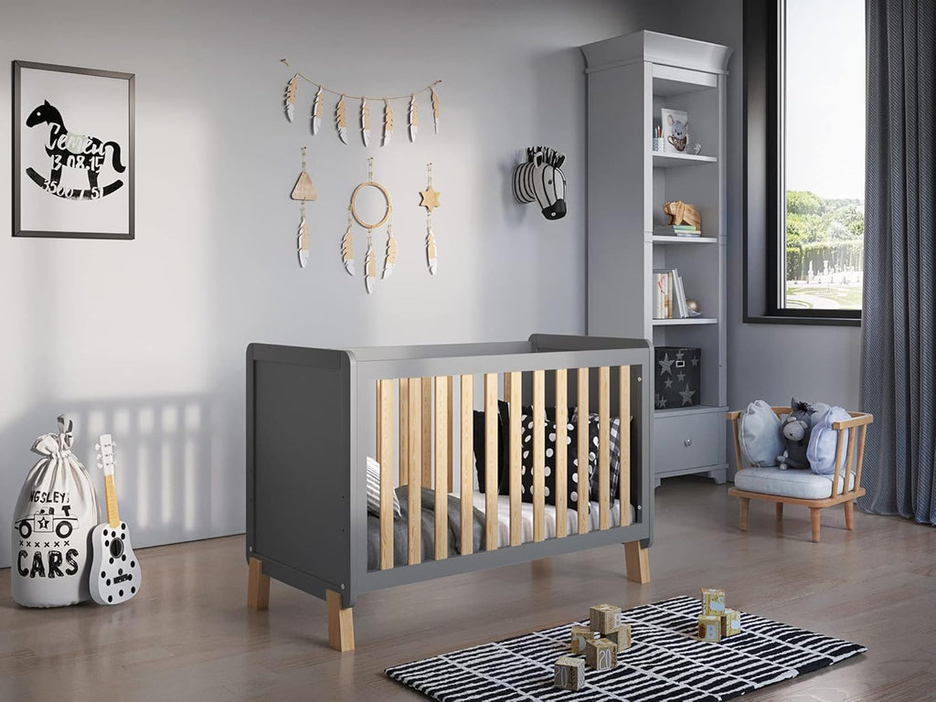 Love For Sleep Babybett Beistellbett 120x60cm mit Schaumstoffmatratze Aloe Vera Grau-Kiefer Francis Kinderbett Baby Bett Holz - Kinderbett Babybett, Mitwachsend Gitterbett Baby Bed