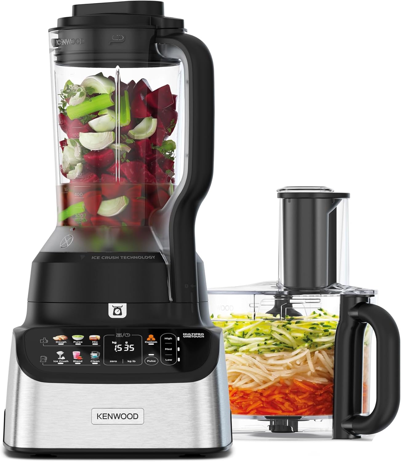 Kenwood MultiPro OneTouch FDM73.480SS – 2-in-1 Kompakt-Küchenmaschine & Mixer, 6 Zubehörteile, 6 Automatikprogramme, Variable Geschwindigkeit & Pulse-Funktion, Integrierte Waage, 1000 W, Silber