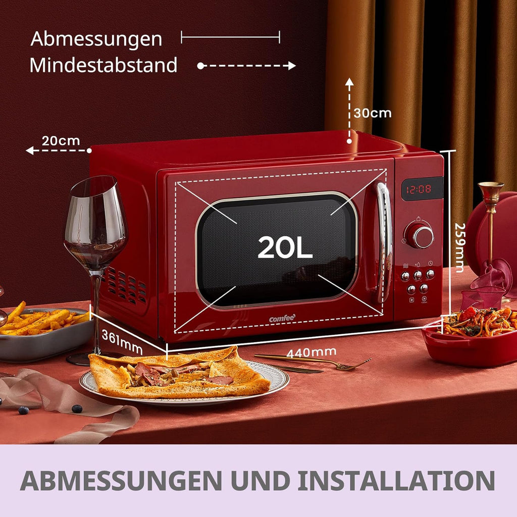 Comfee CMSN 20 wh Microonde/Solo microonde con 5 livelli di potenza/Illuminazione interna/Funzione di scongelamento facile/Piatto girevole a 360°/Due manopole rotanti/20L/700W/Bianco, Meccanico