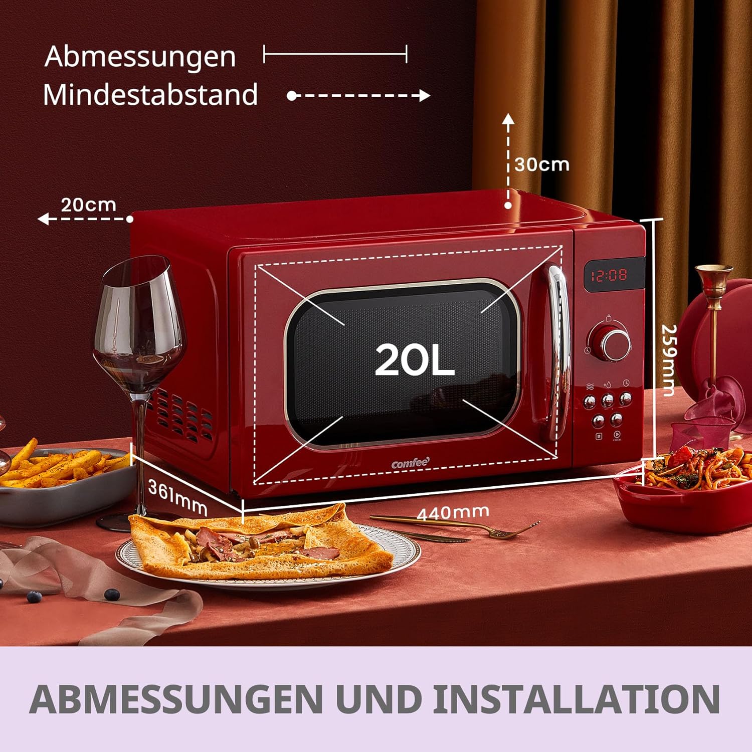 Comfee CMSN 20 wh Microonde/Solo microonde con 5 livelli di potenza/Illuminazione interna/Funzione di scongelamento facile/Piatto girevole a 360°/Due manopole rotanti/20L/700W/Bianco, Meccanico