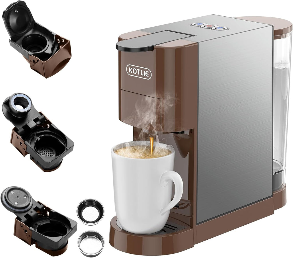 KOTLIE AC-513HF 5 in 1 Kaffeemaschine für NES/DG/a modo mio/Gemahlener Kaffee/ESE(44mm), Höhe für große Tassen (Schwarz)