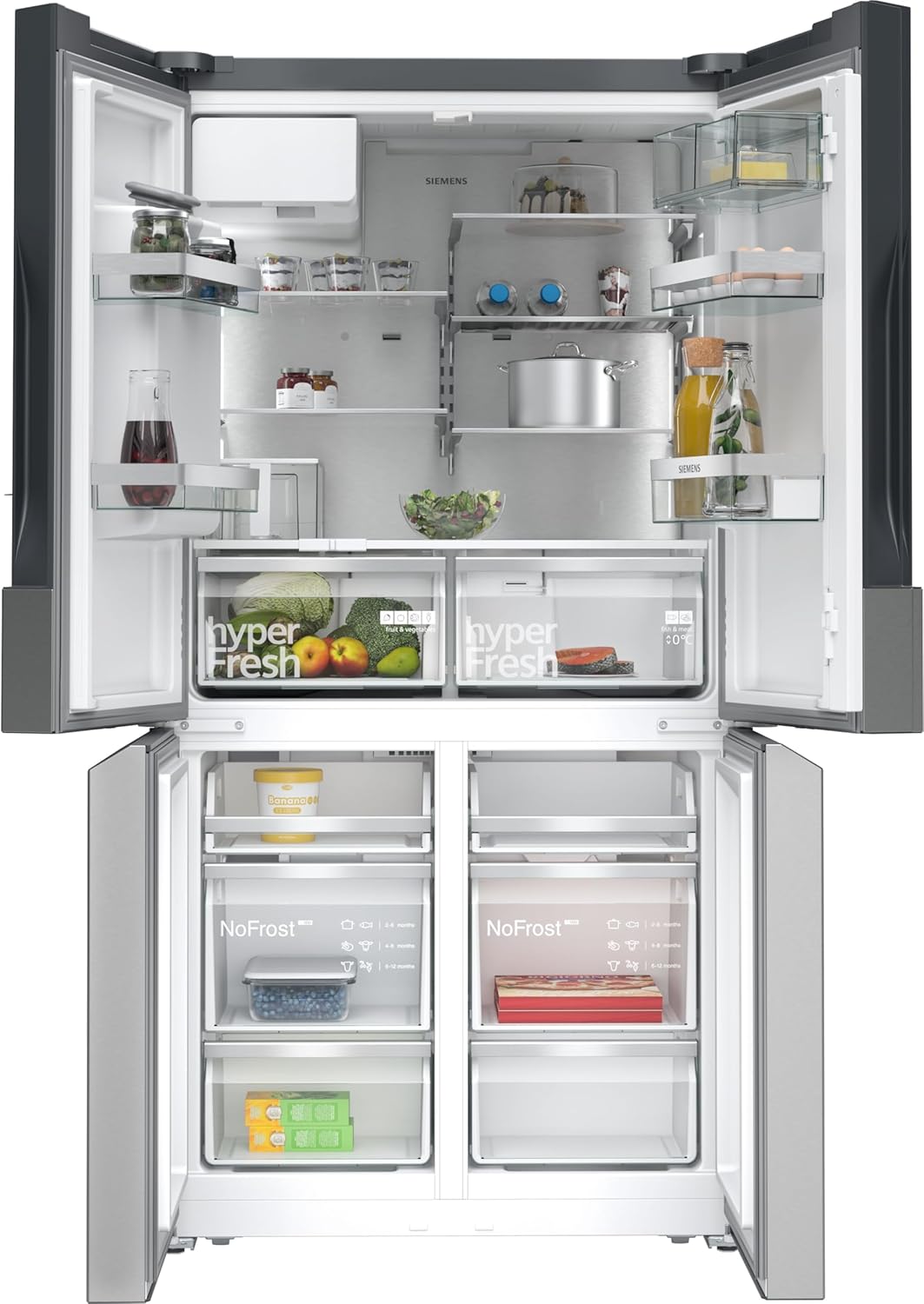 Frigorifero Multic дверный SIEMENS KF96NVPEA iQ300, 183 x 91 cm, 405 L di refrigerazione e 200 L di congelamento, hyperFresh per una freschezza più duratura, noFrost per non sbrinare mai più, superCooling per un raffreddamento più rapido