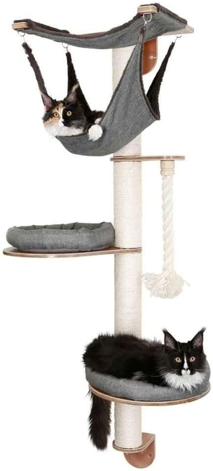 Kerbl Pet Tiragraffi a Parete Dolomit Tofana 2.0, Tiragraffi da Muro, con Colonne in Sisal Naturale, Corda in Sisal e Amaca, Perfetto per Piccoli Spazi, 140 x 75 cm, Grigio