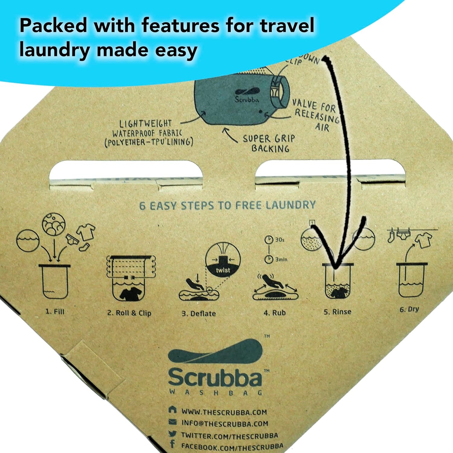 Scrubba Toplader Wash Bag 2.0 - Lavatrice portatile da campeggio - Borsa per il lavaggio e sacca da bucato, Verde