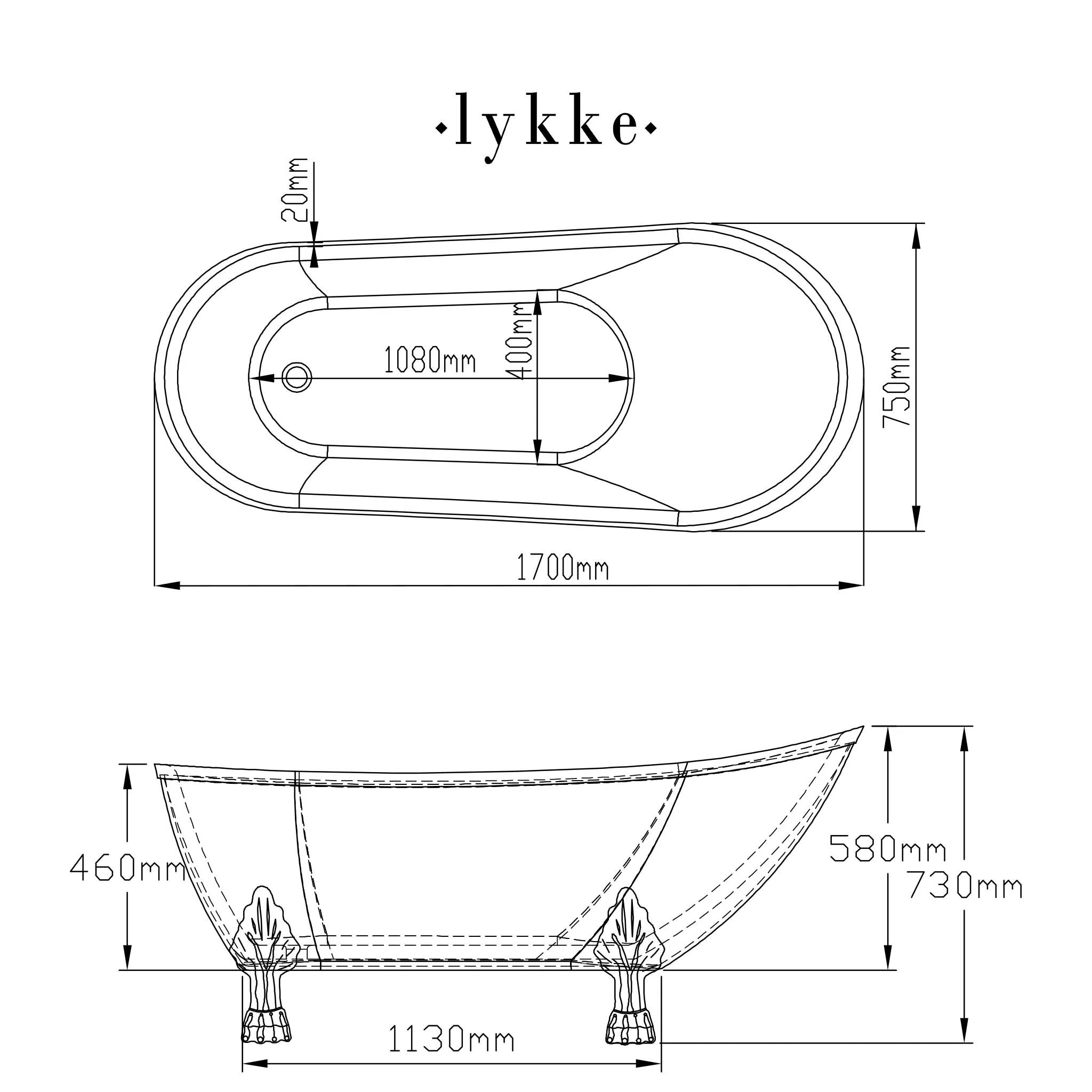 Lykke Vasca da bagno con piedini Nordic Deluxe 1700x750x730mm, Bianca
