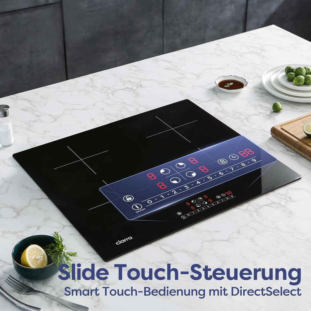 CIARRA CBBIH4B Piano Cottura a Induzione da Incasso a 4 Zone con Power Booster, Controllo Touch, 4 Piastre, 9 Livelli di Potenza, 60 cm (7.200 W)