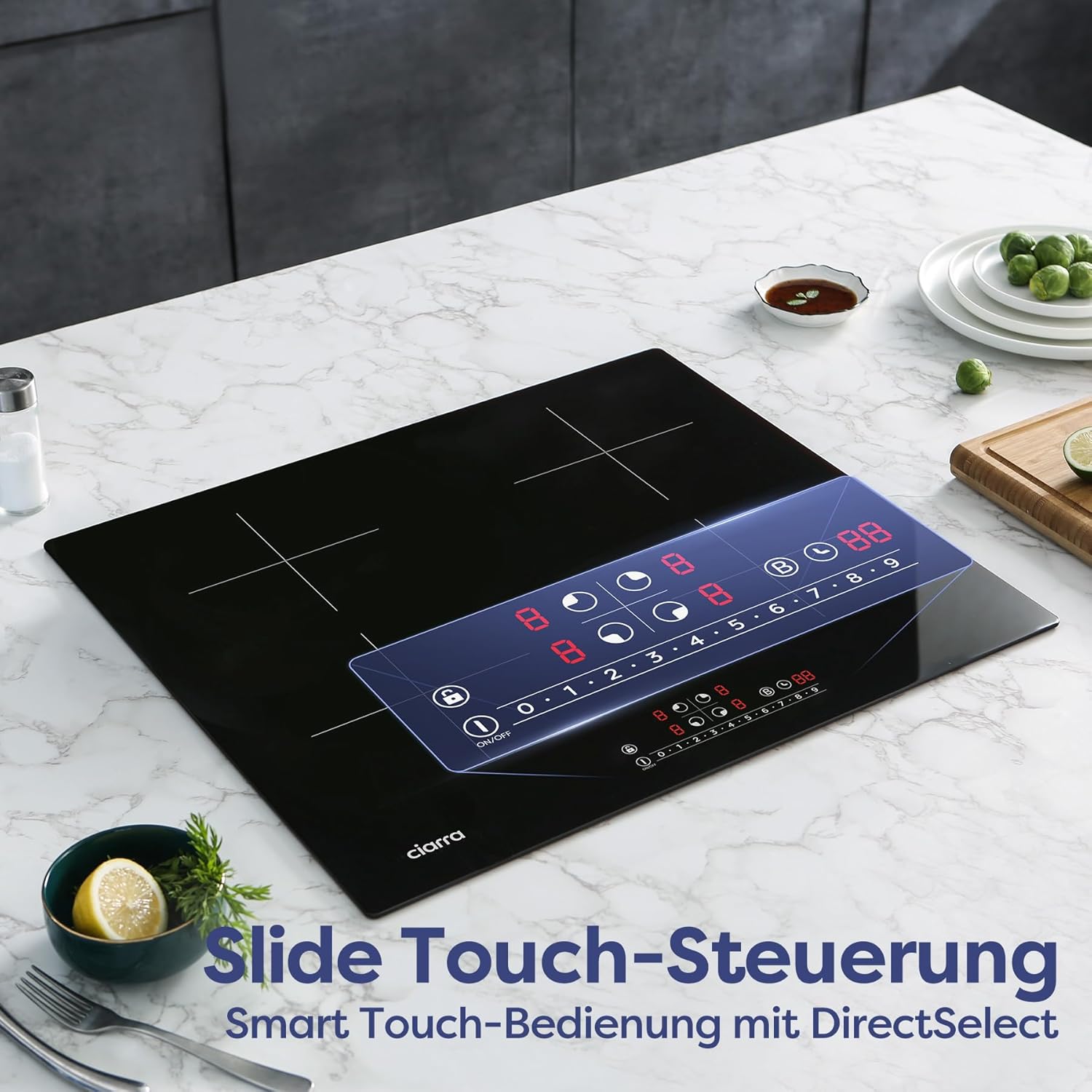 CIARRA CBBIH4B Piano Cottura a Induzione da Incasso a 4 Zone con Power Booster, Controllo Touch, 4 Piastre, 9 Livelli di Potenza, 60 cm (7.200 W)