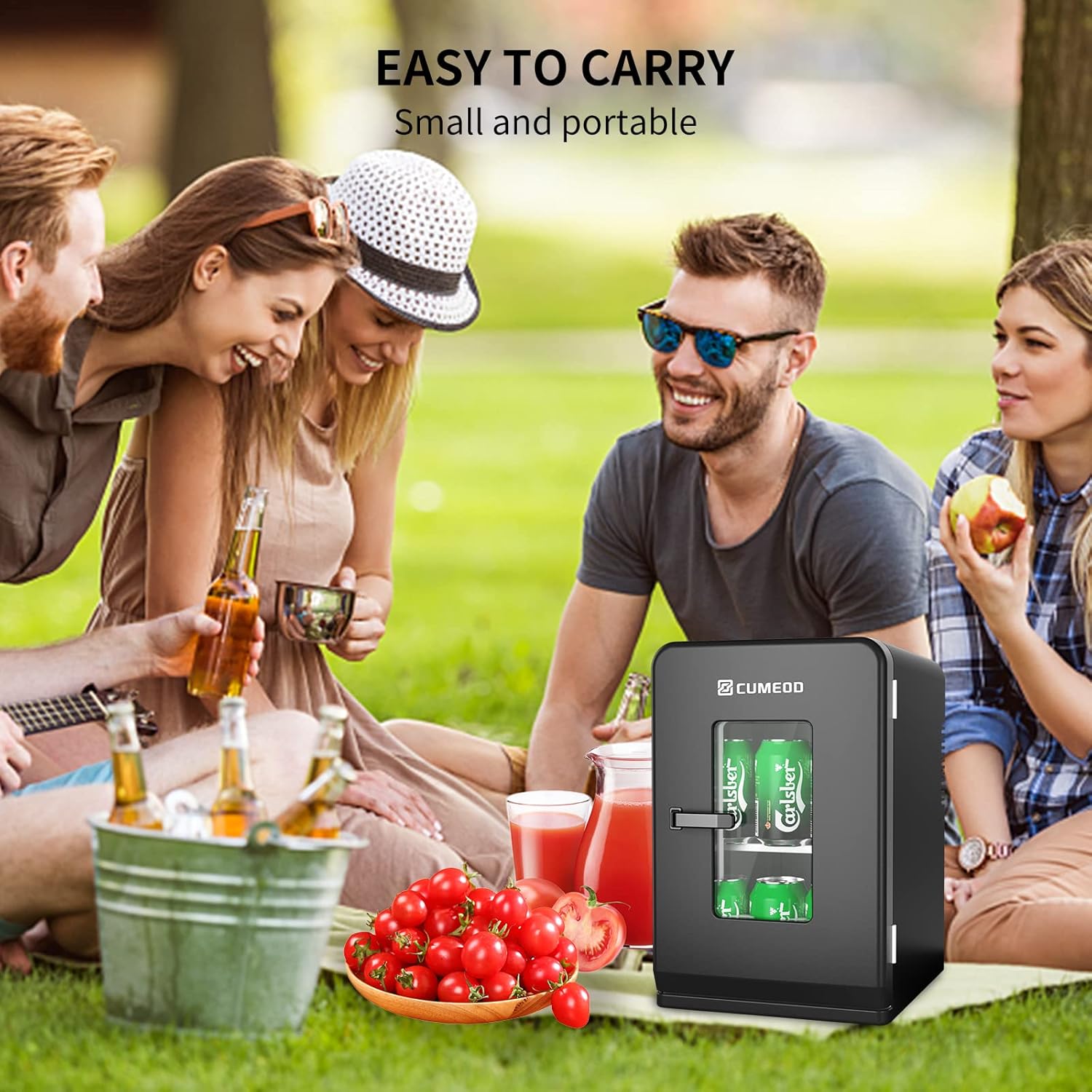 Cumeod Mini Frigo 15 Litri/21 Lattine, 2 in 1 Frigorifero Portatile con Funzione di Raffreddamento e Riscaldamento, 12V DC/220V AC per Auto, Ufficio e Camera da Letto, Bevande, Cosmetici, Nero, Modalità Max ed Eco