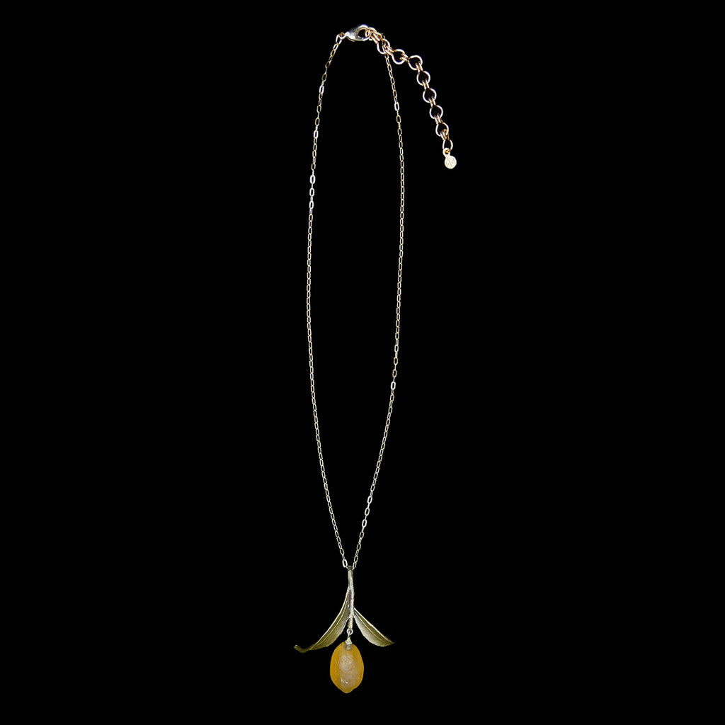 Collana pendente con foglie a goccia color limone