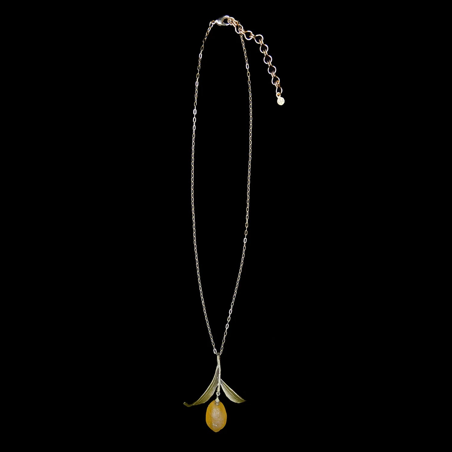 Collana pendente con foglie a goccia color limone