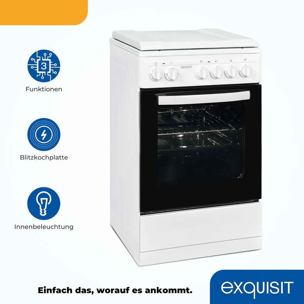 Cucina autonoma squisita, Cucina autonoma larghezza 50 cm, Piano cottura a piastre, Facile da usare, Vano cottura 48 l, Cucina elettrica 50 cm, EH9-3-090 bianca