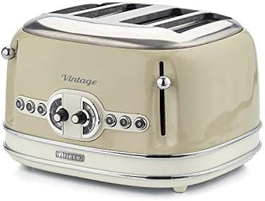 Ariete Vintage 156, 4-Scheiben-Toaster, Retro Toaster mit 6 Toaststufen, Automatischer Auswurf, Auftaufunktion, Herausnehmbares Krümelfach, Gehuse aus Edelstahl, 1600W, Beige