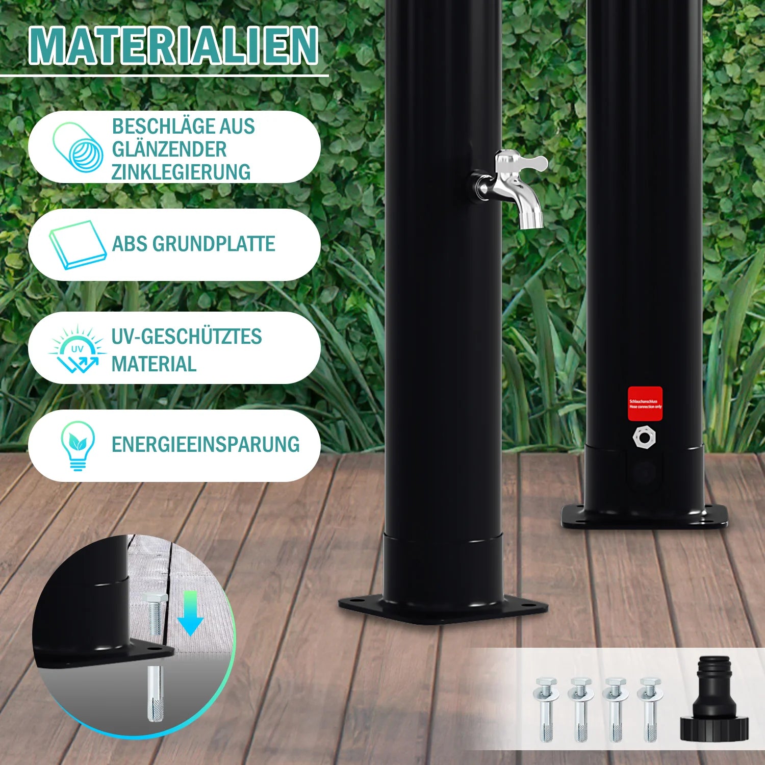 Sonnewelt Solardusche mit Duschkopf, Fudusche und Schutzabdeckung 20L