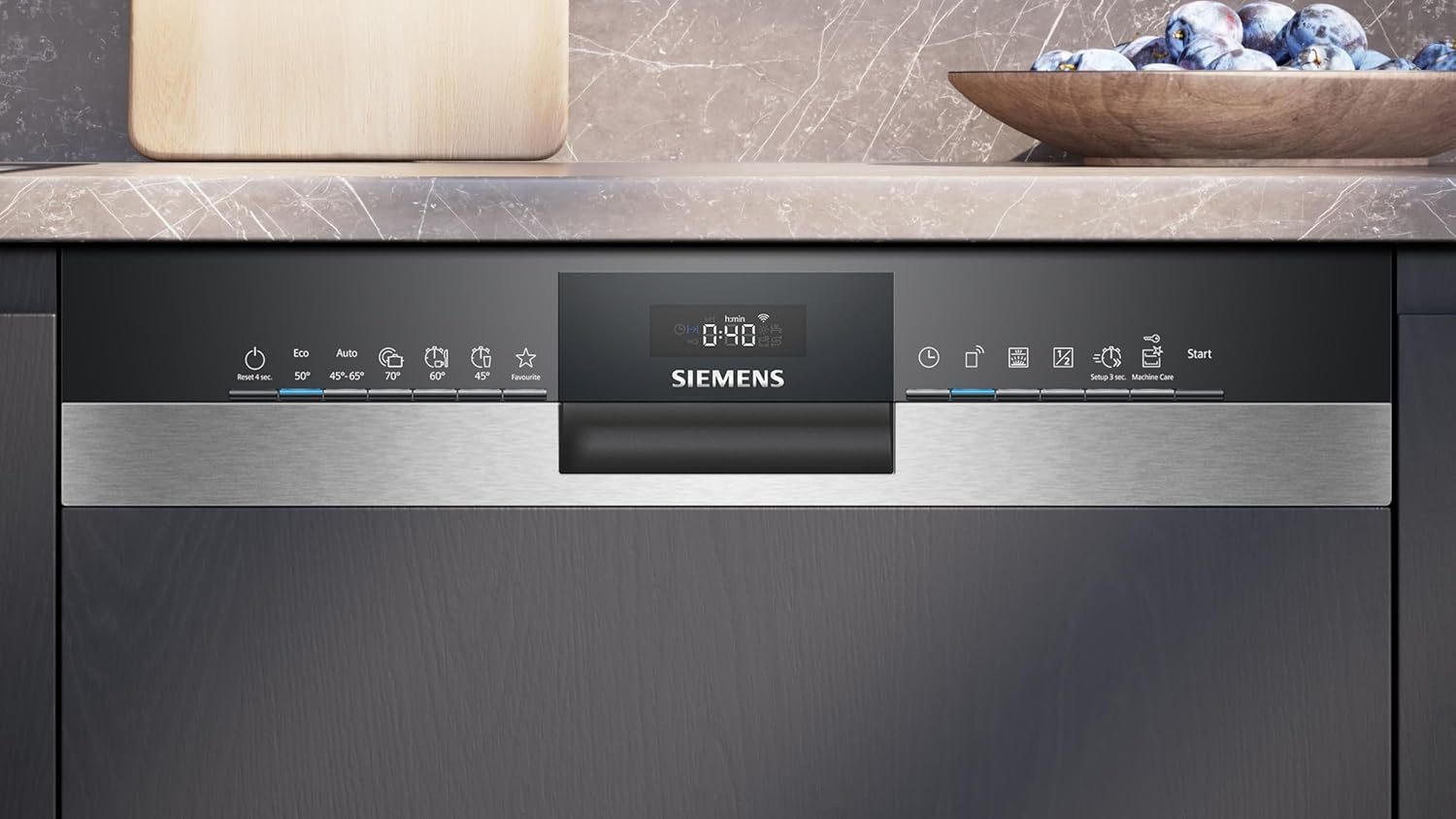 Siemens SN43ES14VE, lavastoviglie intelligente iQ300, lavastoviglie da incasso con cassetto portaposate, 60 cm, apertura automatica della porta grazie ad autoOpen dry, particolarmente silenziosa con motore iQdrive, aquaStop, acciaio inossidabile