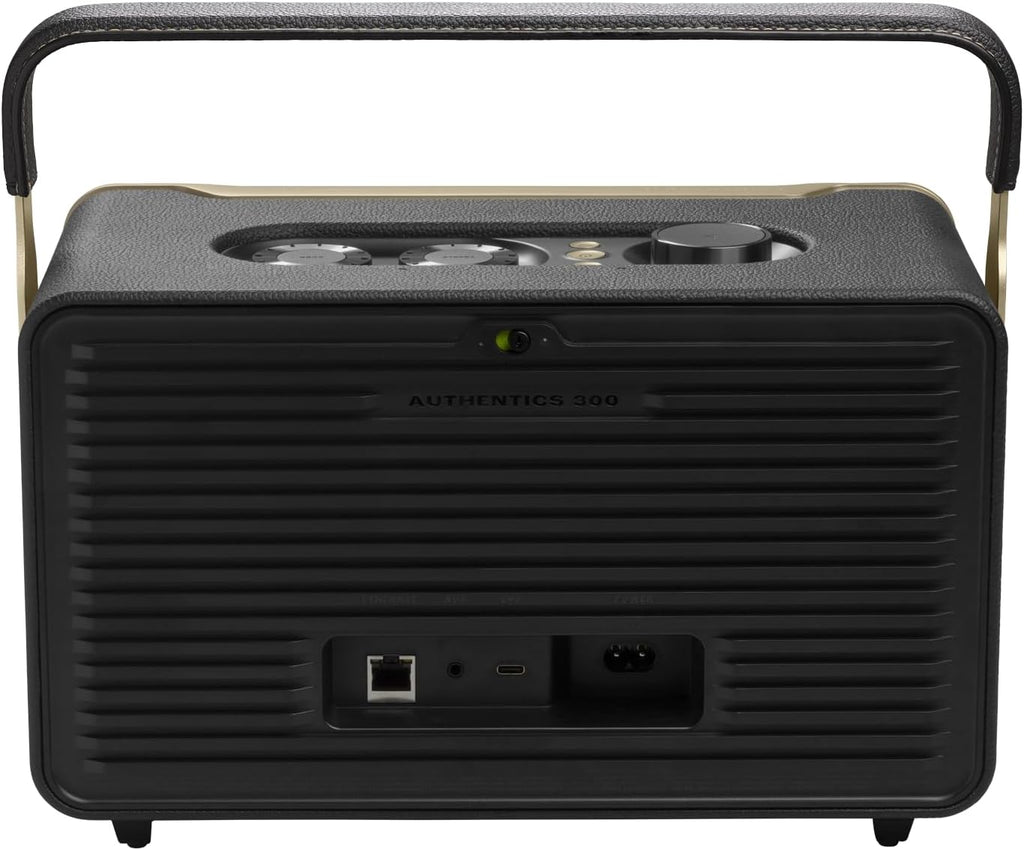 JBL Authentics 200 Smart Home Altoparlante – Cassa Bluetooth dal design retrò anni '70 – Con griglia Quadrex, Google Assistant, Alexa, AirPlay e JBL One App – Nero