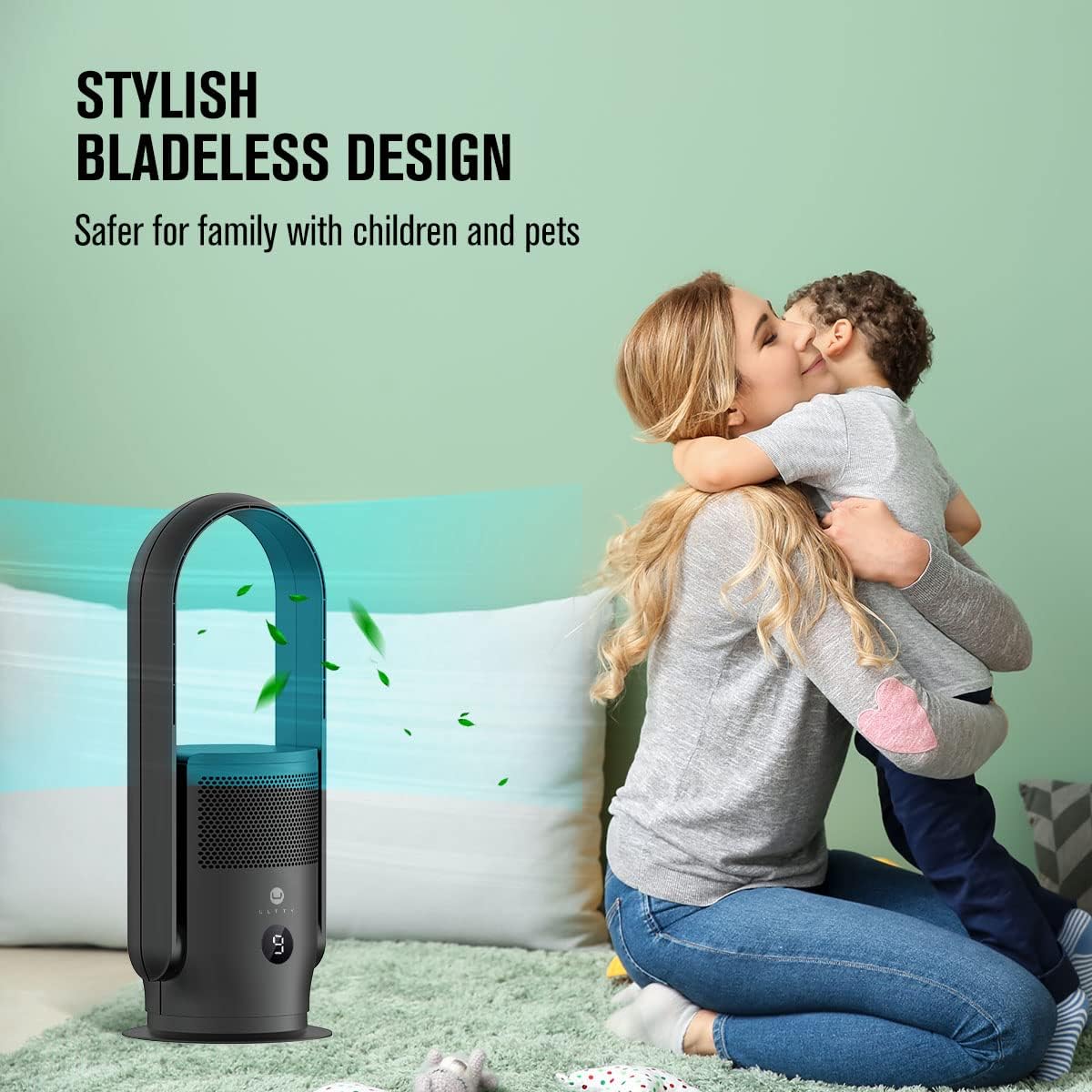 Ventilatore senza pale con purificatore d'aria, ventilatore a torre silenzioso Ultty con telecomando, touch, timer 8H, filtro HEPA 99,97%, ventilatore senza pale oscillante a 90° e alto 80 cm per camera da letto e casa, CR022 Bianco