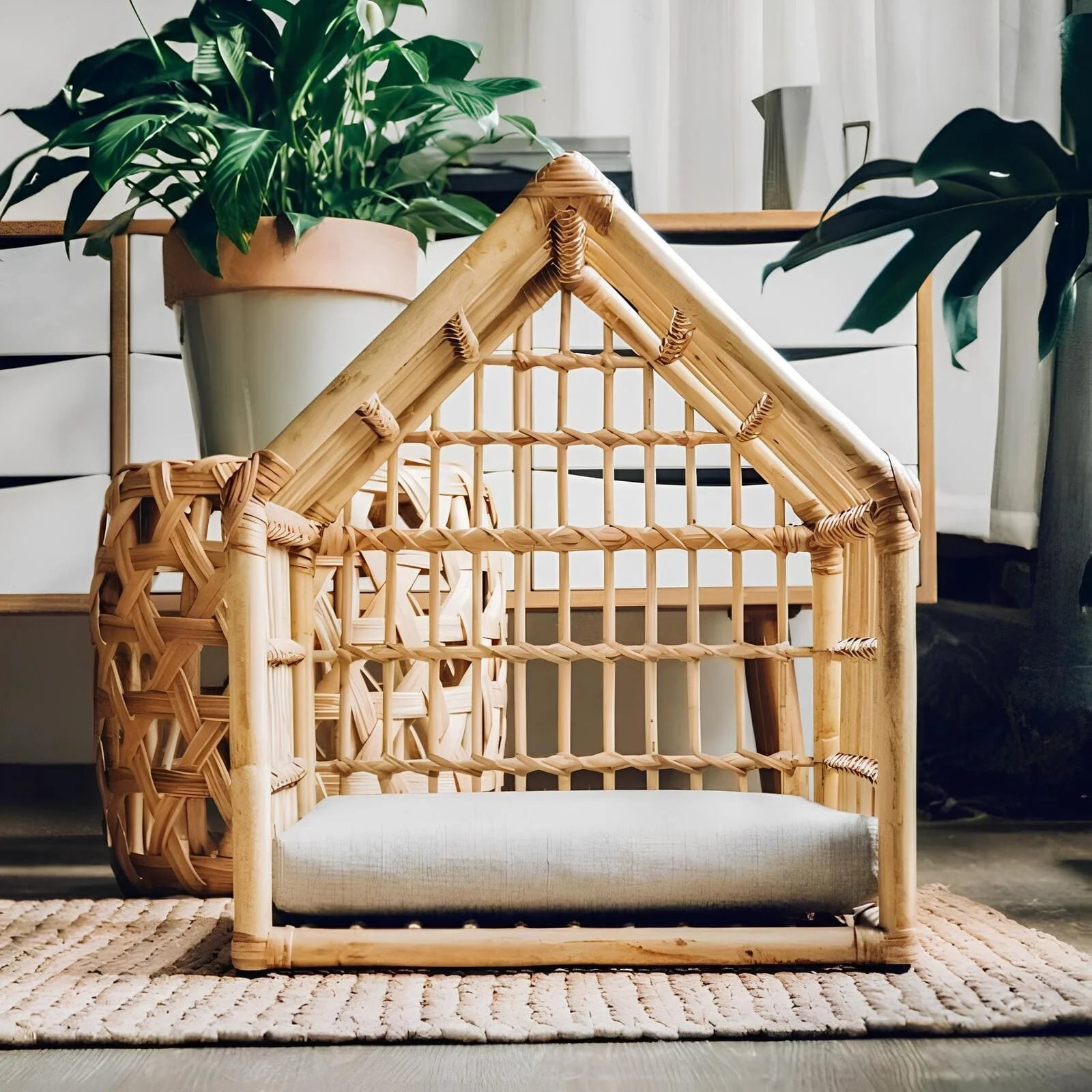 Luxurises handgefertigtes Rattan-Hundebett – Natürlicher Komfort für stilvolle Hunde