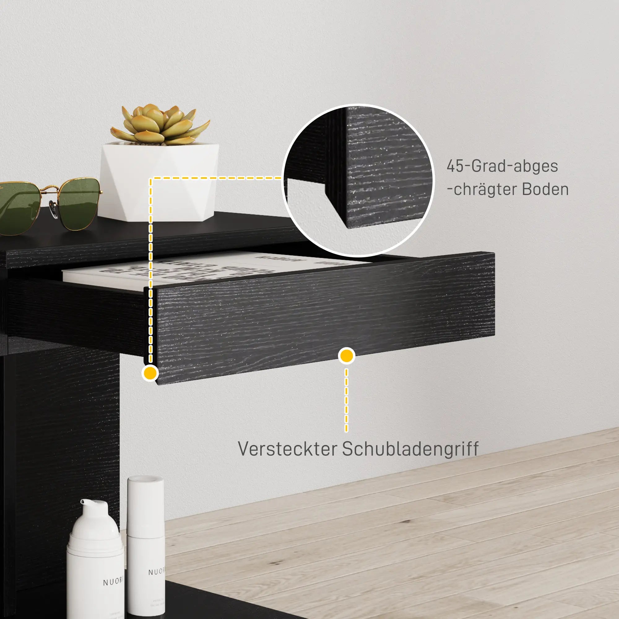 HOMCOM Nachttisch 40x30x46 cm mit Schublade Schwarz