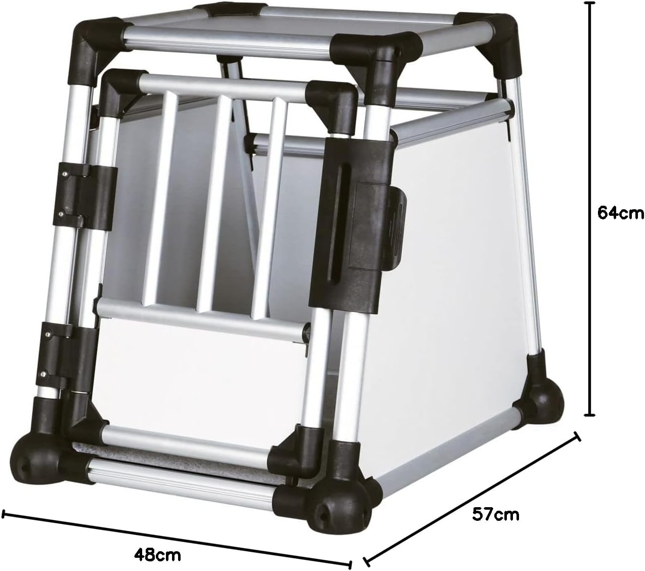 TRIXIE Hunde-Transportbox Aluminium in silber – M: 55 × 62 × 73 cm, stabile und geräuscharme Hundebox mit abgeschrägten Seiten, Sicherheitsverschluss & rutschfester Liegematte – 39342