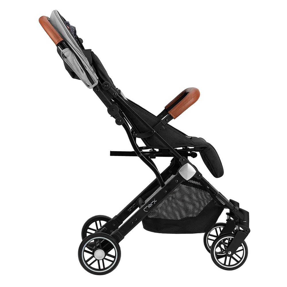 MOMI ESTELLE Kinderwagen für Kinder ab 6 Monat bis zu max körpergewicht von 15 kg, klappbar auf die Maße 65 x 51 x 21 cm, gewicht 7,5 kg, 5-Punkt-Sicherheitsgurt, koffer, grau-gold, Räder 6''/6,5''