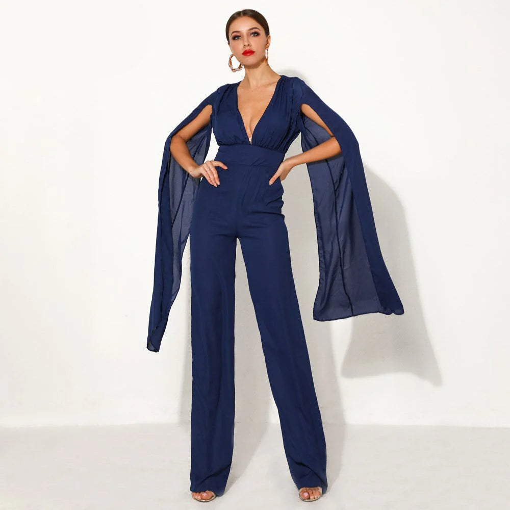 Tuta elegante con mantella blu navy