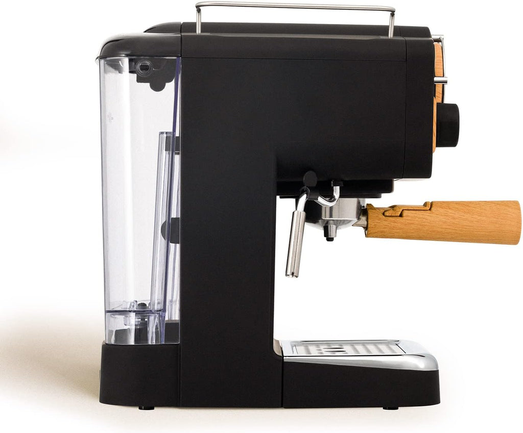 CREATE / THERA RETRO/Macchina da caffè espresso semiautomatica Rosa Pastello Opaco e Legno / Pompa a pressione 20bar, 1100W, Serbatoio acqua 1.25L, per caffè macinato, cialde ESE 55mm, con vaporizzatore, 1100W