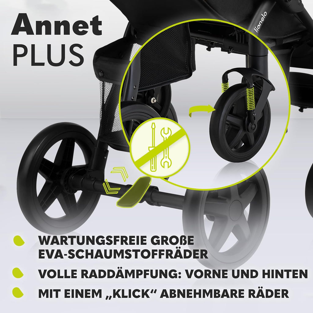LIONELO Annet Buggy fino a 22 kg con funzione reclinabile, passeggino compatto richiudibile con accessori, ruote in schiuma EVA, zanzariera, coprigambe, portabevande, cestino (Golden Moments, Tour)