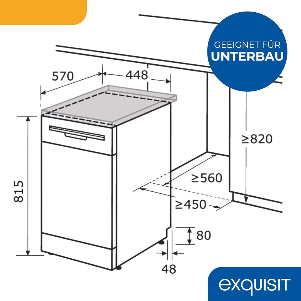 Exquisit Lavastoviglie, 9 Coperti, Lavastoviglie 45 cm, Power+, Modalità ECO, Lavastoviglie 45 cm, GSP59109-030E argento