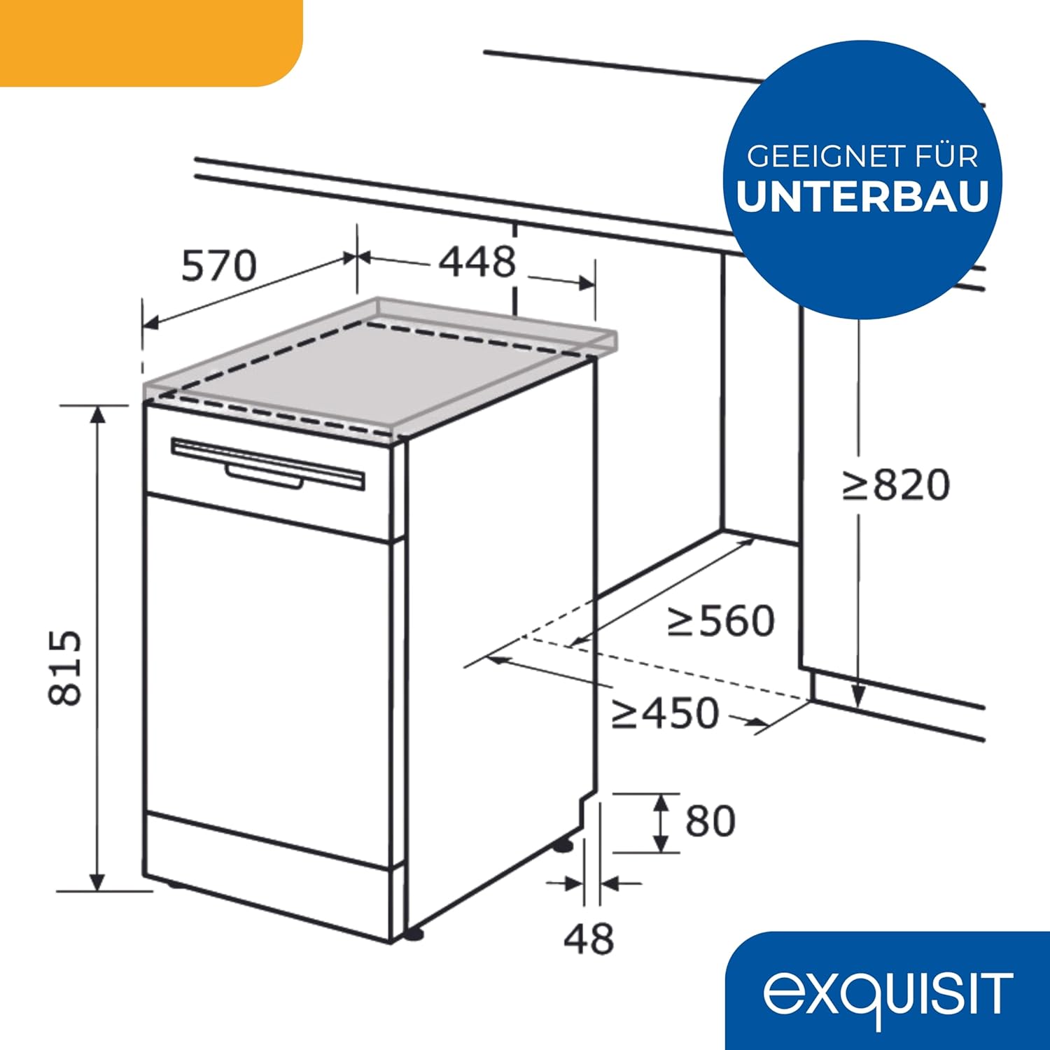 Exquisit Lavastoviglie, 9 Coperti, Lavastoviglie 45 cm, Power+, Modalità ECO, Lavastoviglie 45 cm, GSP59109-030E argento