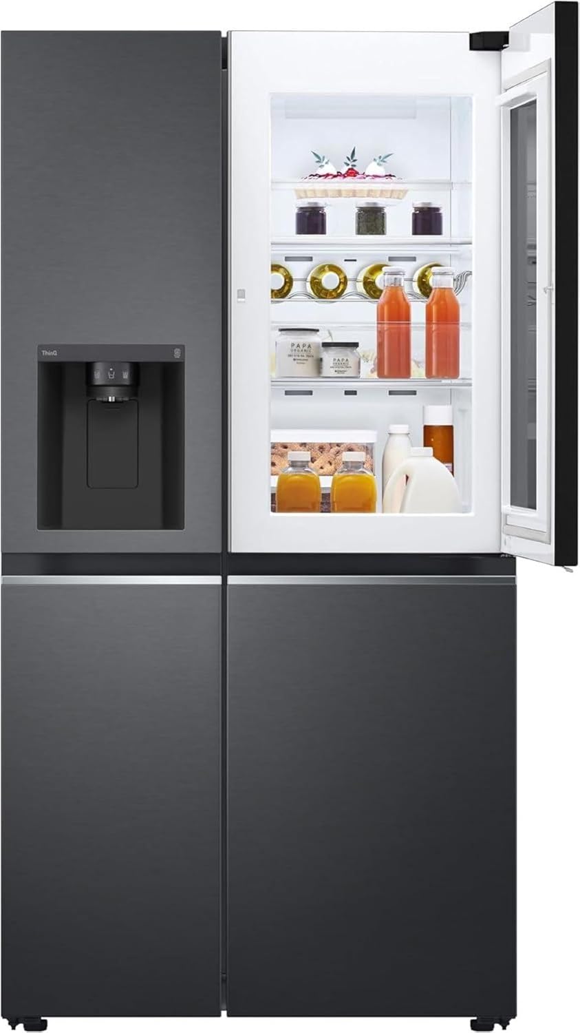 LG GSGV81PYLL Frigorifero Side by Side, Classe E, 635 L, Instaview, Frigorifero con congelatore, Dispenser ghiaccio, ghiaccio tritato, acqua, Total NoFrost, Smart Inverter Compressor, Wi-Fi