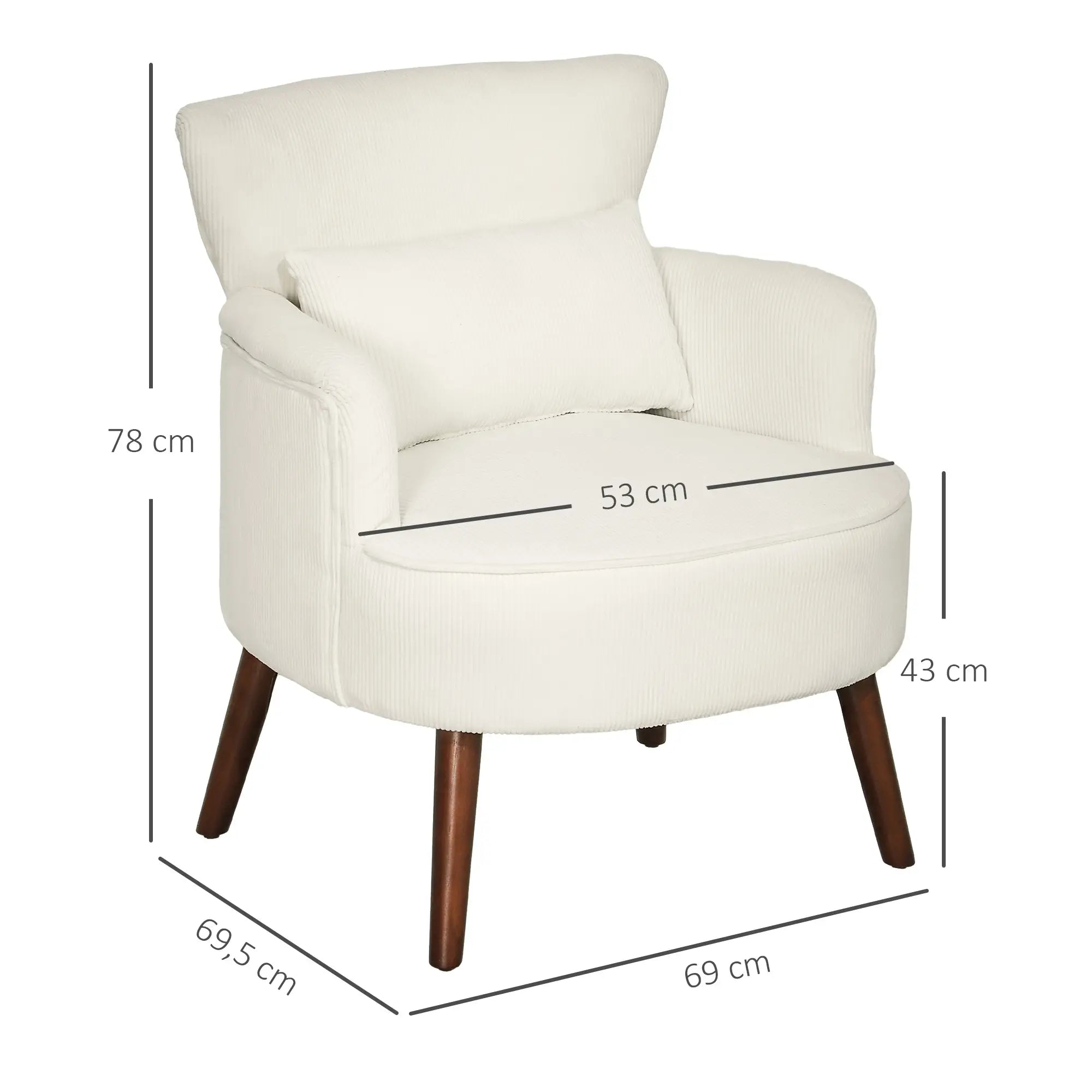 HOMCOM Polstersessel Wohnzimmer weich & federnd Flügelrücken cremeweiß