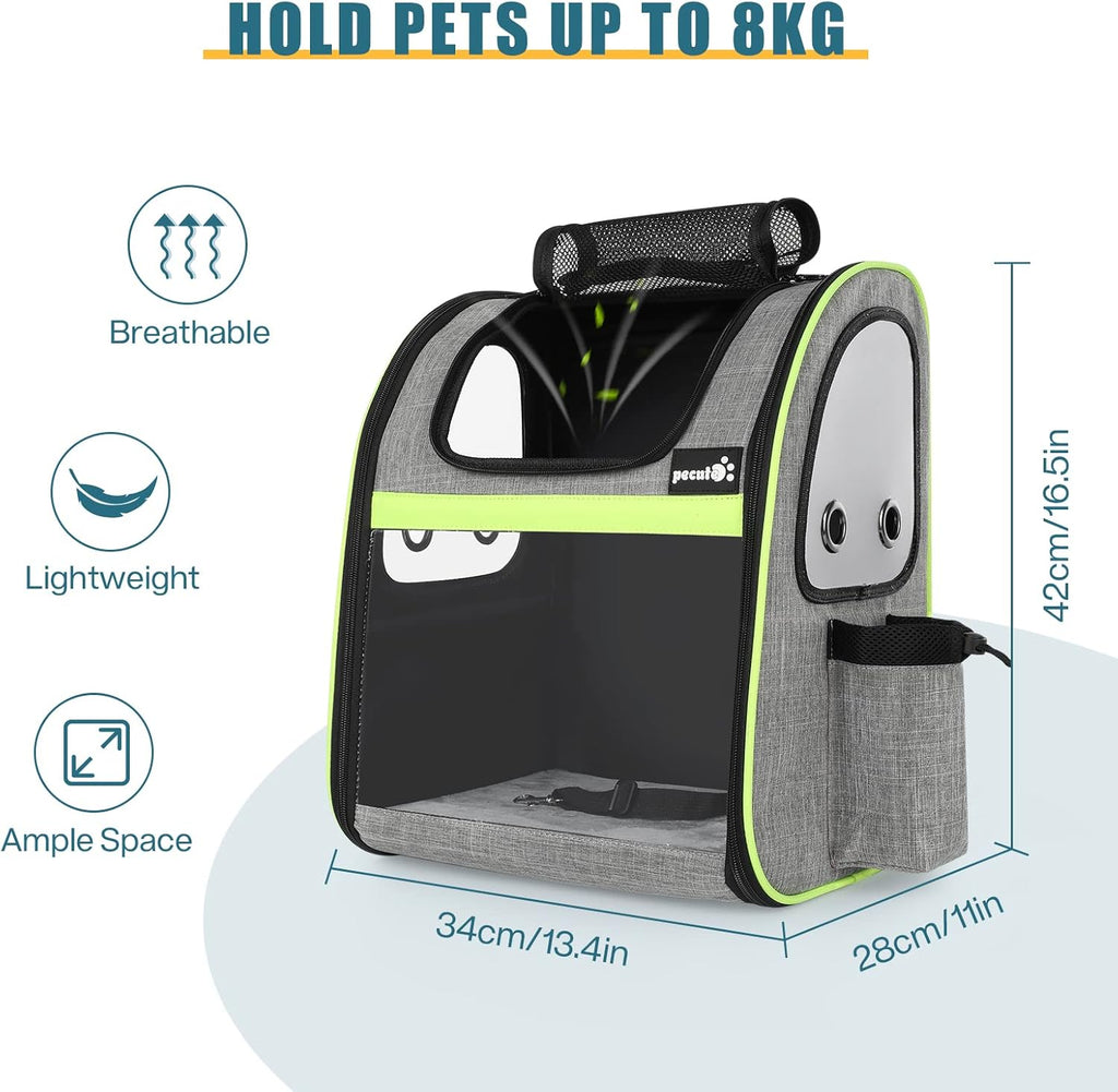 pecute Hunderucksack Erweiterbar, Faltbar Katzenrucksack Katzen mit Anti-offener Reiverschluss, Rucksack Hund mit Netz Fenster Grau XL, für Hunde Katzen Haustiere (40 * 33 * 49cm)
