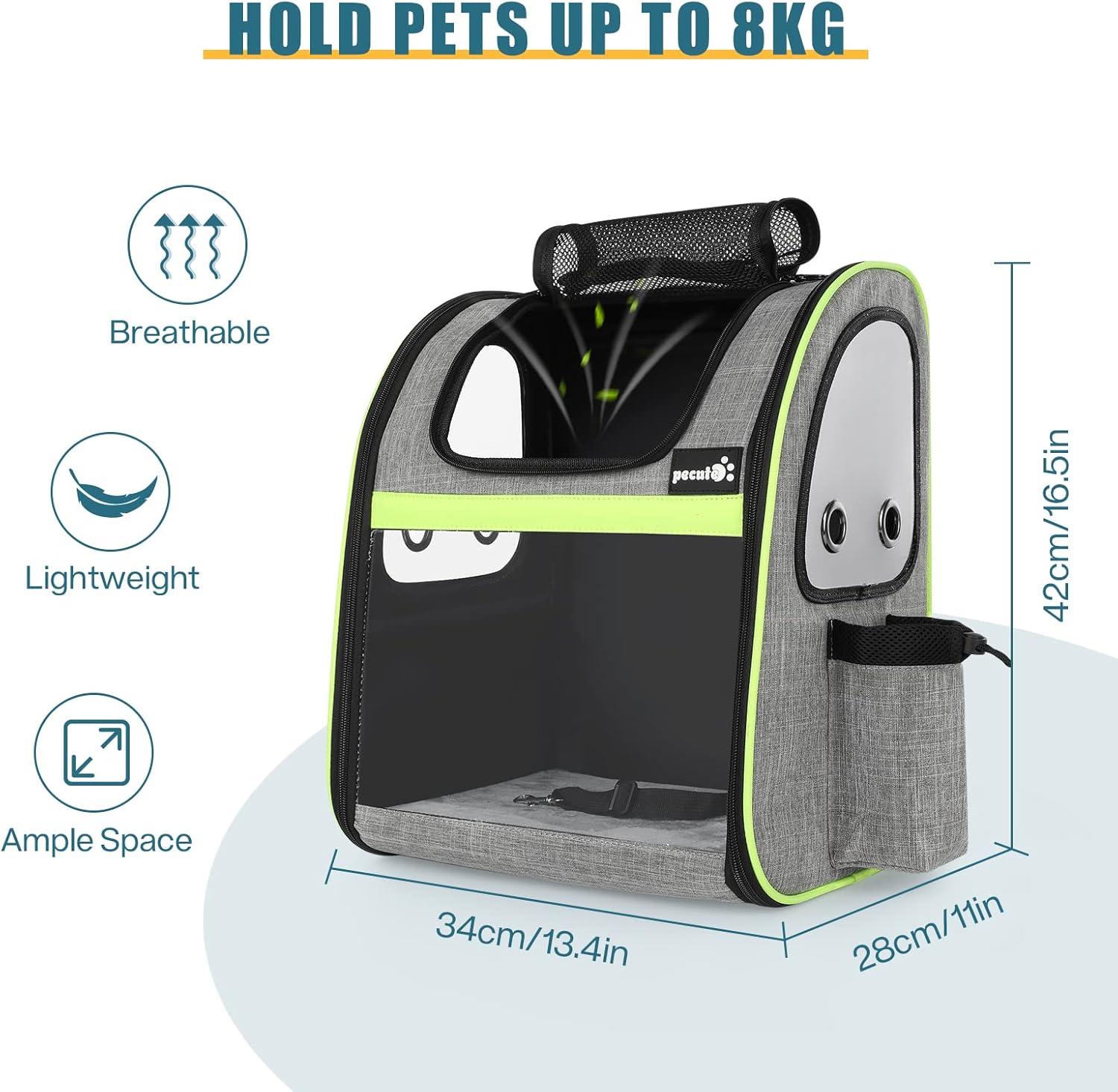pecute Hunderucksack Erweiterbar, Faltbar Katzenrucksack Katzen mit Anti-offener Reiverschluss, Rucksack Hund mit Netz Fenster Grau XL, für Hunde Katzen Haustiere (40 * 33 * 49cm)