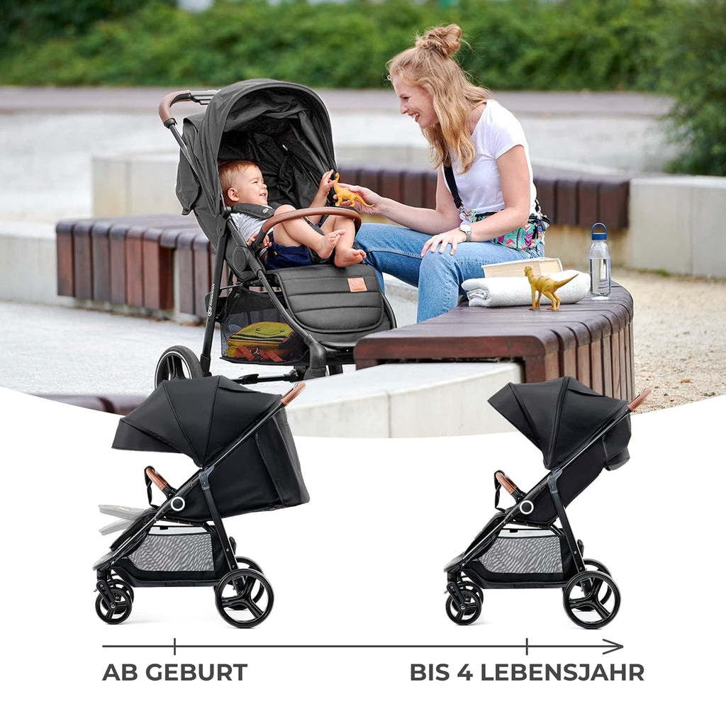 Kinderkraft GRANDE PLUS Passeggino Kinderkraft dalla nascita fino a 22 kg, chiusura con una mano, posizione reclinata, cappottina grande con finestra, tutte e 4 le ruote ammortizzate, seduta spaziosa, Grigio