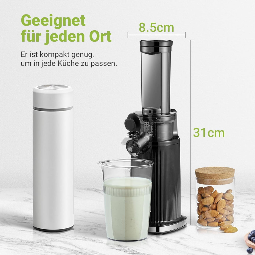 AOBOSI - Mini centrifuga a freddo con funzione masticazione inversa, spremiagrumi elettrico con spazzola e 2 tazze, multifunzione per frutta (nero, 45 mm)