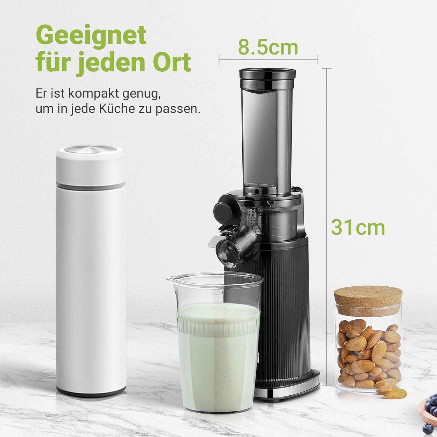 AOBOSI - Mini centrifuga a freddo con funzione masticazione inversa, spremiagrumi elettrico con spazzola e 2 tazze, multifunzione per frutta (nero, 45 mm)