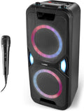 MEDION P61468 Party-Soundsystem (Altoparlante da festa con microfono, Karaoke, Batteria, Radio FM, Bluetooth 5.0, Sistema compatto, 2x 220 Watt, LED colorati, USB, AUX, 2x connettori per microfono)