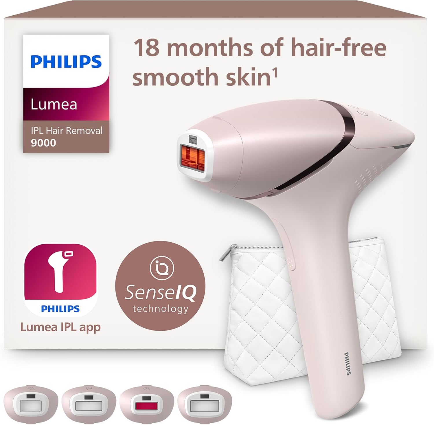 Philips Lumea IPL Serie 9000 – Epilatore a luce pulsata con tecnologia SenseIQ, 4 accessori per corpo, viso, zona bikini e ascelle, senza filo (modello BRI957/00)