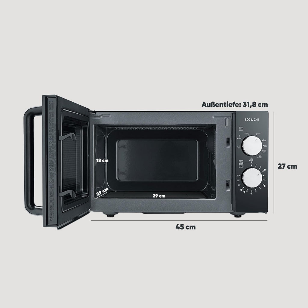 SEVERIN 2-in-1 Mikrowelle mit Grill 800 W, Grillofen mit 25 L Kapazitt und 9 Leistungsstufen, Mikrowelle mit Grillrost und Drehteller, silber, MW 7785