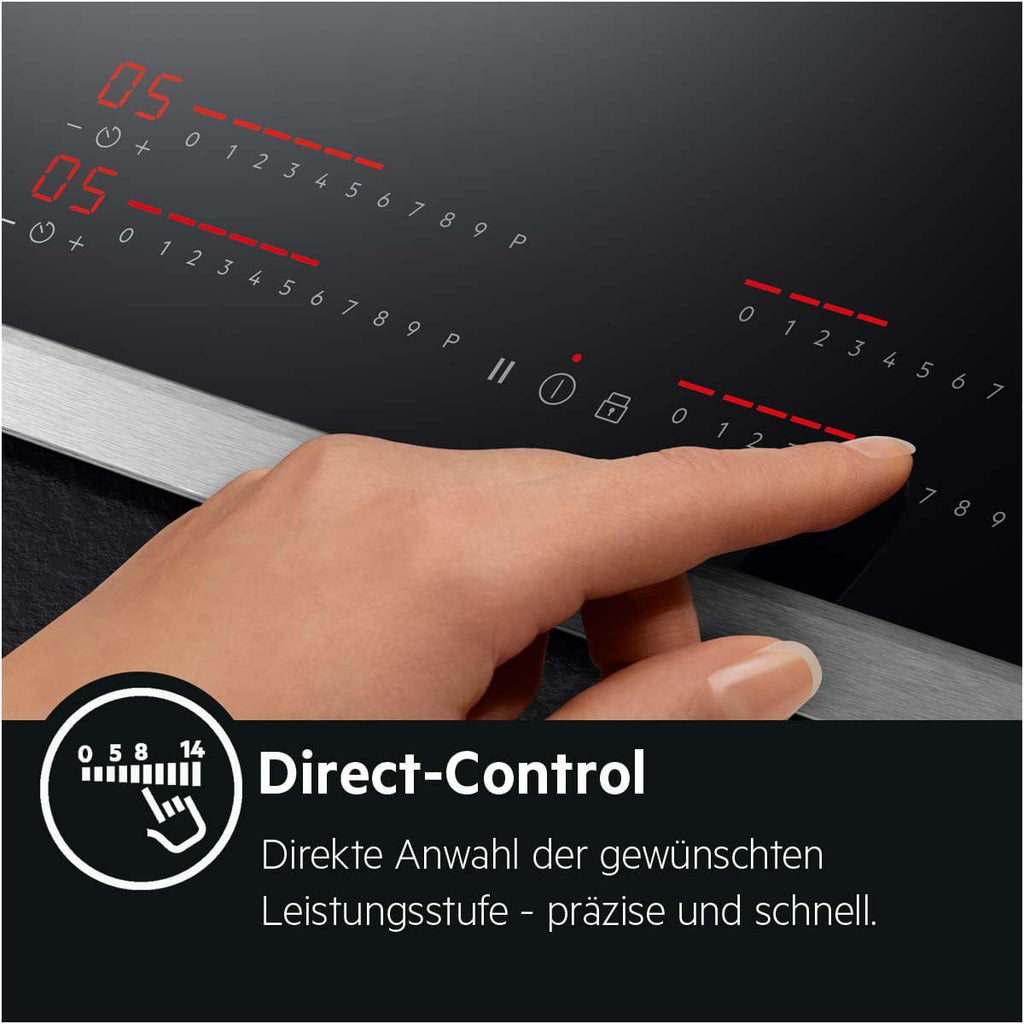 AEG piano cottura a induzione autonomo 80cm con cappa integrata / Prodotto in Germania / 4 zone cottura Flexi con funzione Bridge (combinazione di 2 zone) / Funzione automatica della cappa / Filtro a carbone attivo / COLI84COXB