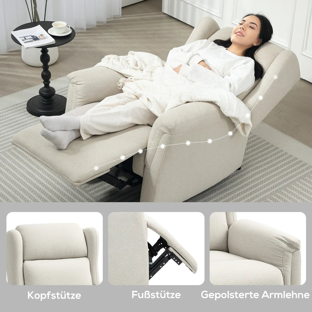 HOMCOM Poltrona TV reclinabile con schienale regolabile a 160° e molle insacchettate, beige