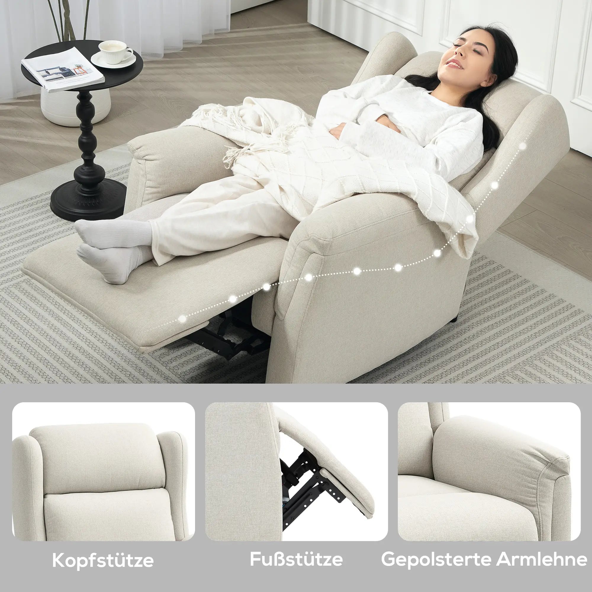 HOMCOM Poltrona TV reclinabile con schienale regolabile a 160° e molle insacchettate, beige