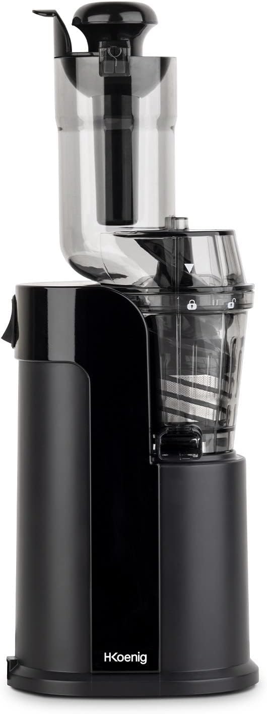 H.Koenig GSX22 Estrattore di succo / 1 L / 3 diversi filtri per sorbetto, succo denso, succo sottile / Contenitore per la polpa / Lavabile in lavastoviglie / Acciaio inossidabile /, Nero