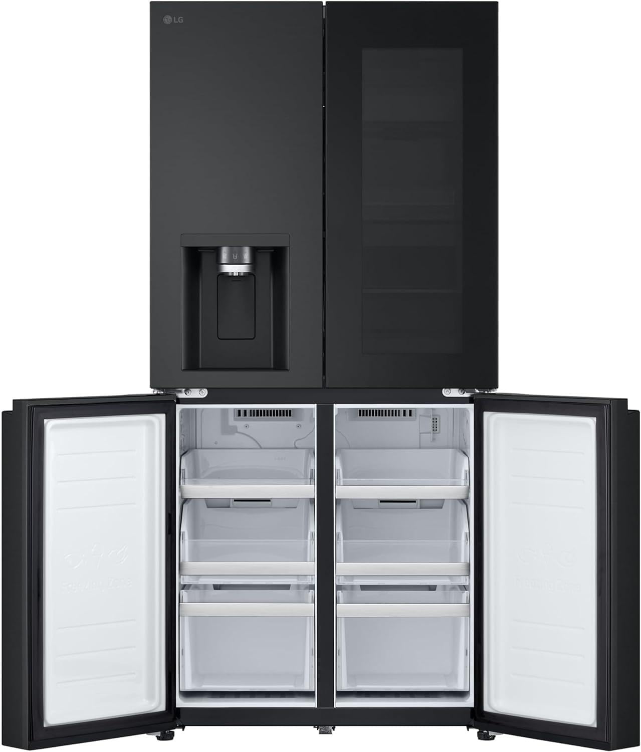 LG GMG861EPAE InstaView SLIM Multi-Door, Classe E, 508 L, Frigorifero Combinato, Erogatore di Ghiaccio, Ghiaccio Tritato e Acqua con UVnano, Total NoFrost, Compressore Smart Inverter, Wi-Fi, Colore Matte Black