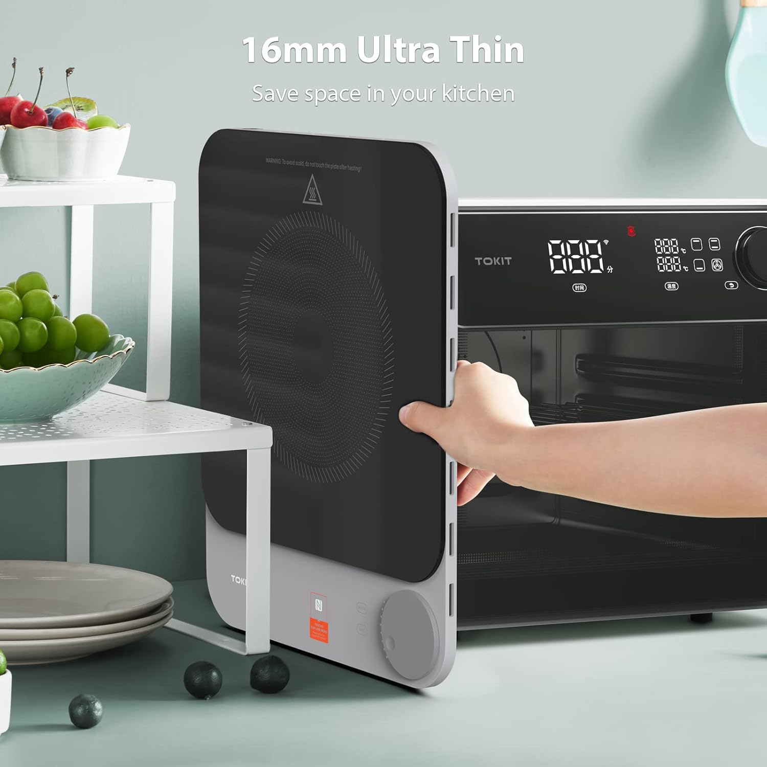 TOKIT Piastra a induzione 2100W Singola, Portatile, 99 Livelli di Potenza, Display OLED, Timer, Ultrasottile 20mm, Controllo APP, Sensore di Temperatura, in Vetro