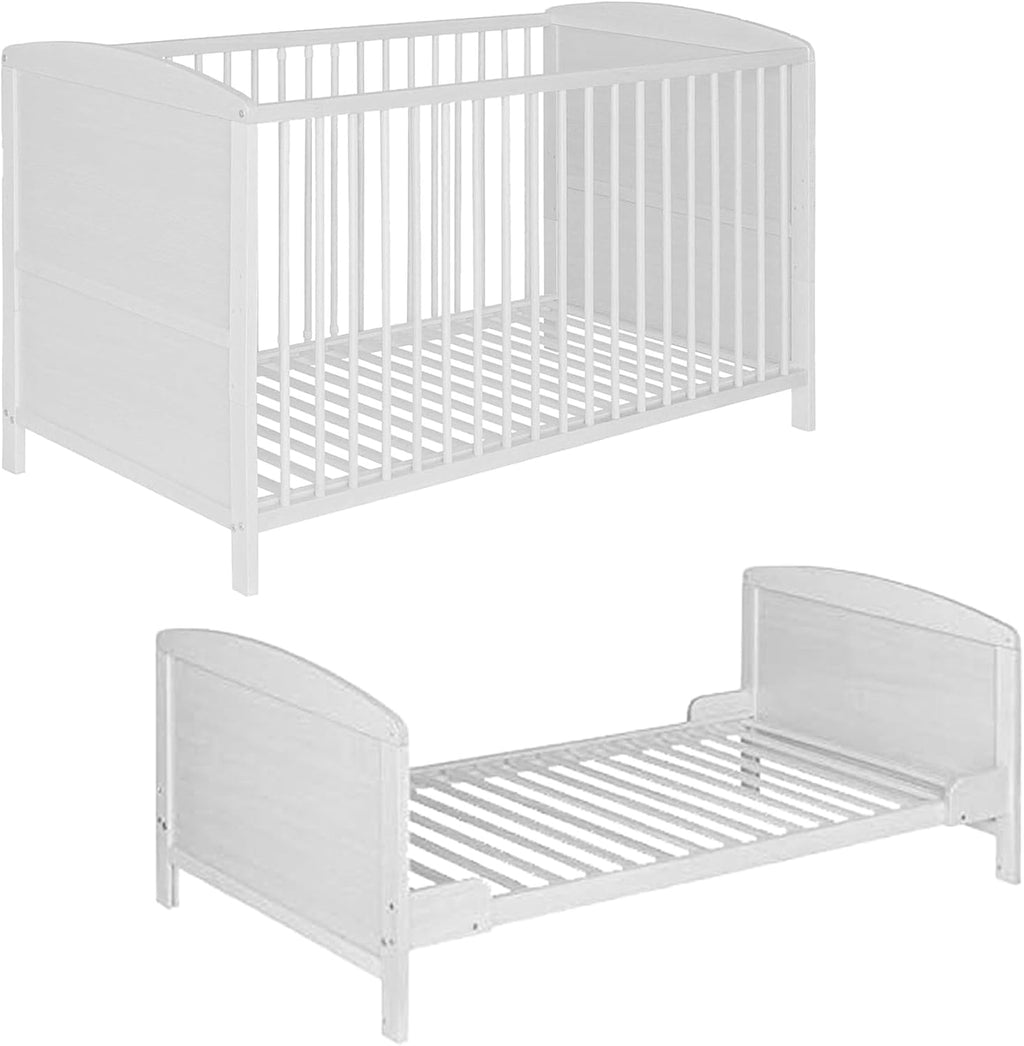 Best for Home - Baby Bett | Babybett 70x140 cm in Weiß und Braunfarbe | Junior Babybett Umbaubar | Cot ohne Matratze | Weiß Komplett Set Bebek Yatagi & Baby Cot | Babybett für Mädchen und Jungen
