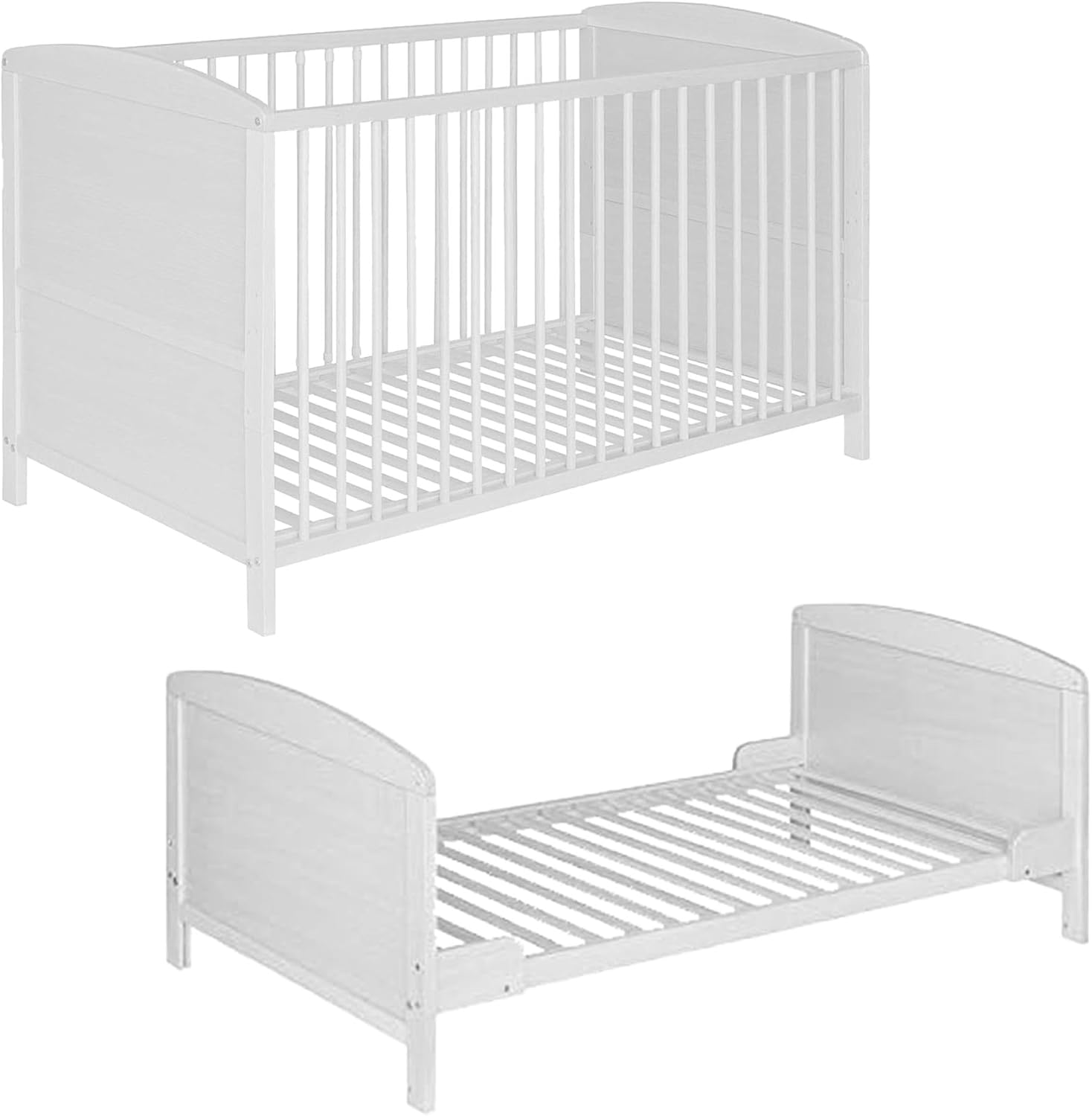 Best for Home - Baby Bett | Babybett 70x140 cm in Weiß und Braunfarbe | Junior Babybett Umbaubar | Cot ohne Matratze | Weiß Komplett Set Bebek Yatagi & Baby Cot | Babybett für Mädchen und Jungen
